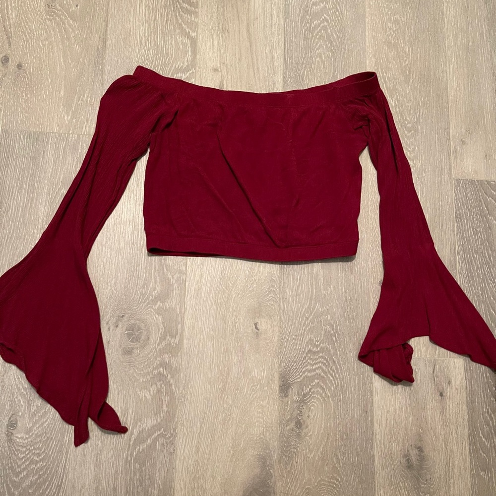 Cropped maroon off the shoulder top